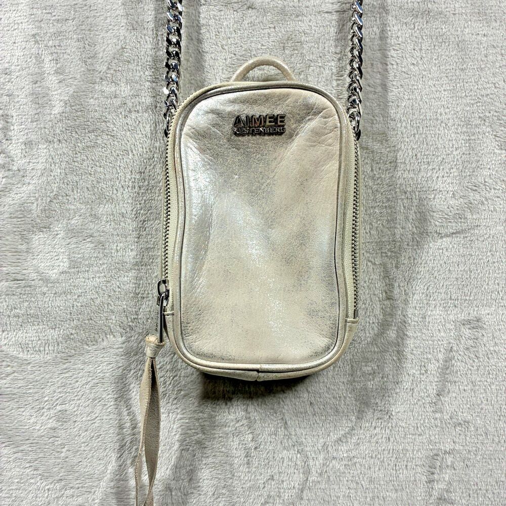 Aimee Kestenberg Phone Crossbody Leather Chill Out Stone Metallic Silver Chain